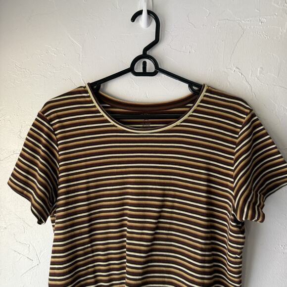 Vintage White Stag Shirt‎ Large Brown Striped Short Sleeve Casual Crewneck Retro - Picture 2 of 7
